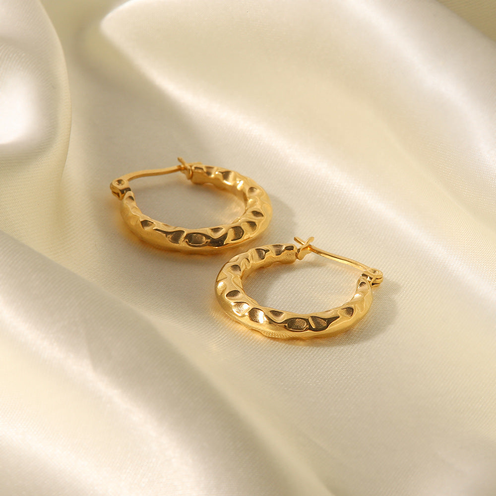 5pcs 18K Gold Stainless Steel Convex Circle Earrings Temperament Everything With A Niche Design Sense Of High-Grade Earrings Girl Earrings