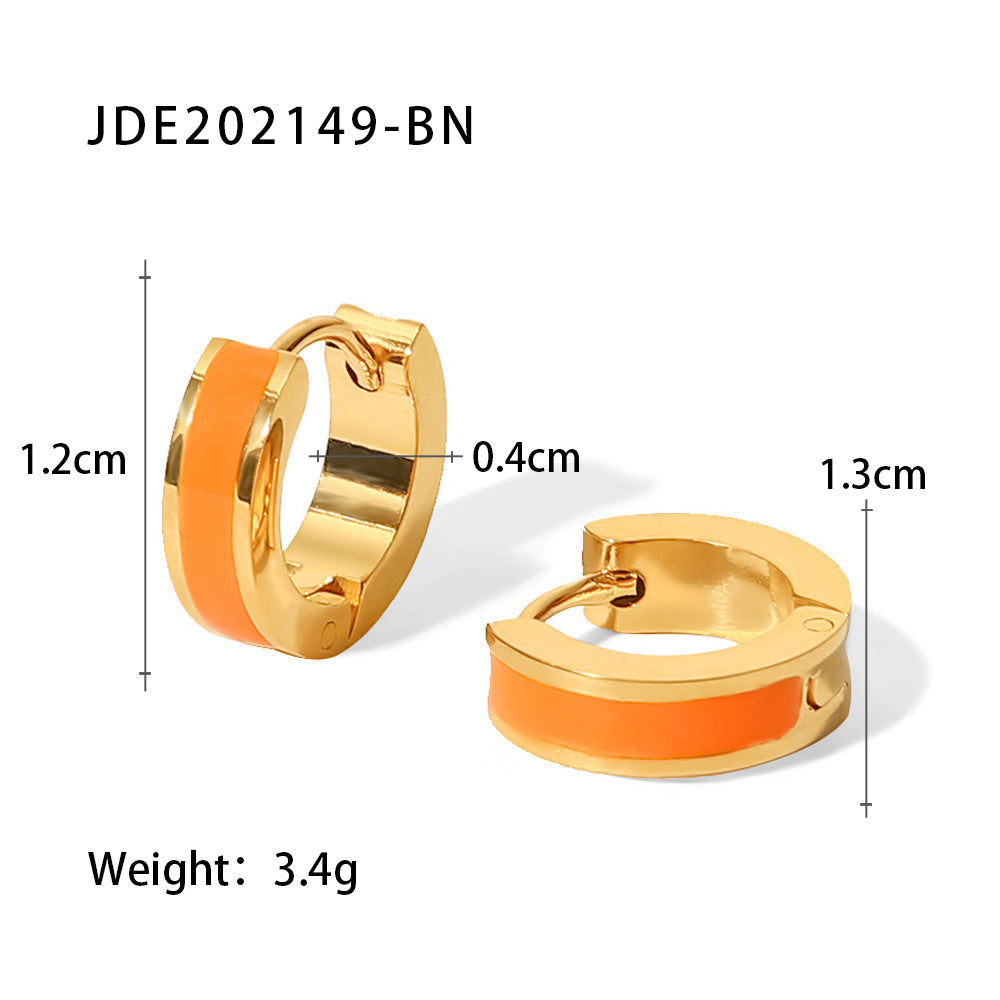5pcs Niche New Titanium Steel Earrings Jewelry 18K Gold Color Dripping Oil Geometric Hoop Earrings