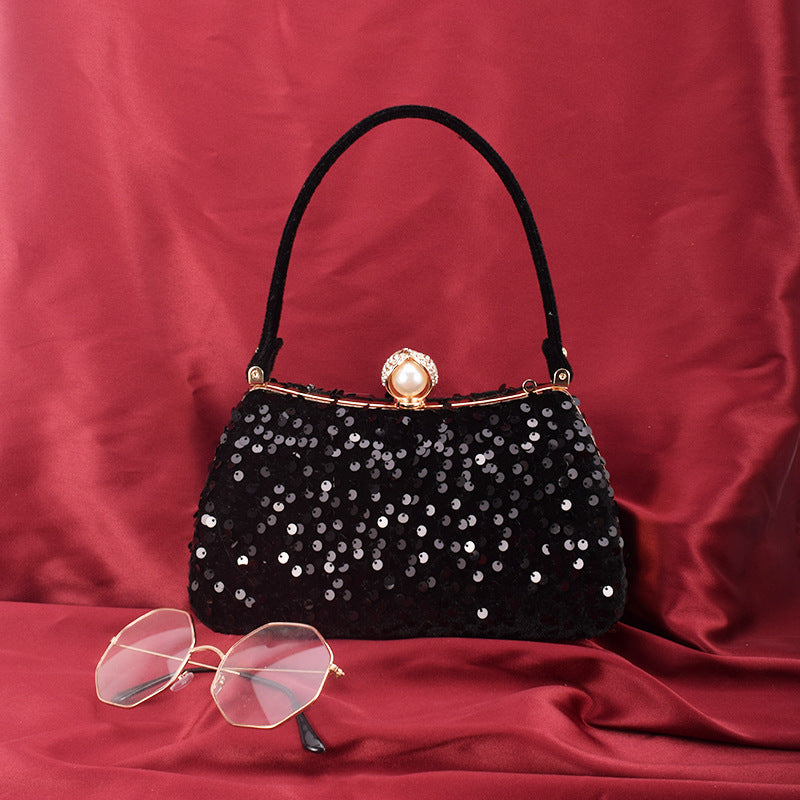 New Glitter Dinner Bag Ladies Hand Diamond Bag Dress Solid Color Shoulder Bag