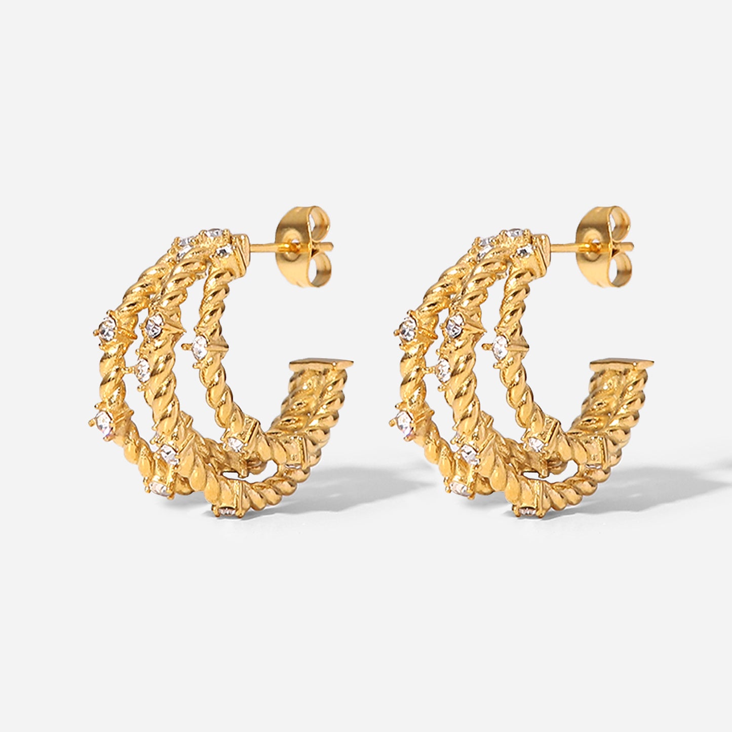 5pcs Ethos Gold Zircon C-Shaped Earrings Fashion Stainless Steel Vacuum Plating Fashion Personality Jewelry Earrings For Women