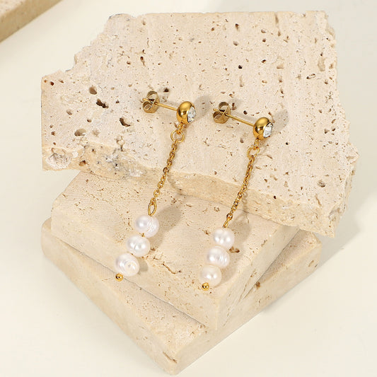 5pcs Stainless Steel 14K Gold Plated Earrings Pendant Jewelry Anti Long Chain Earrings For Women