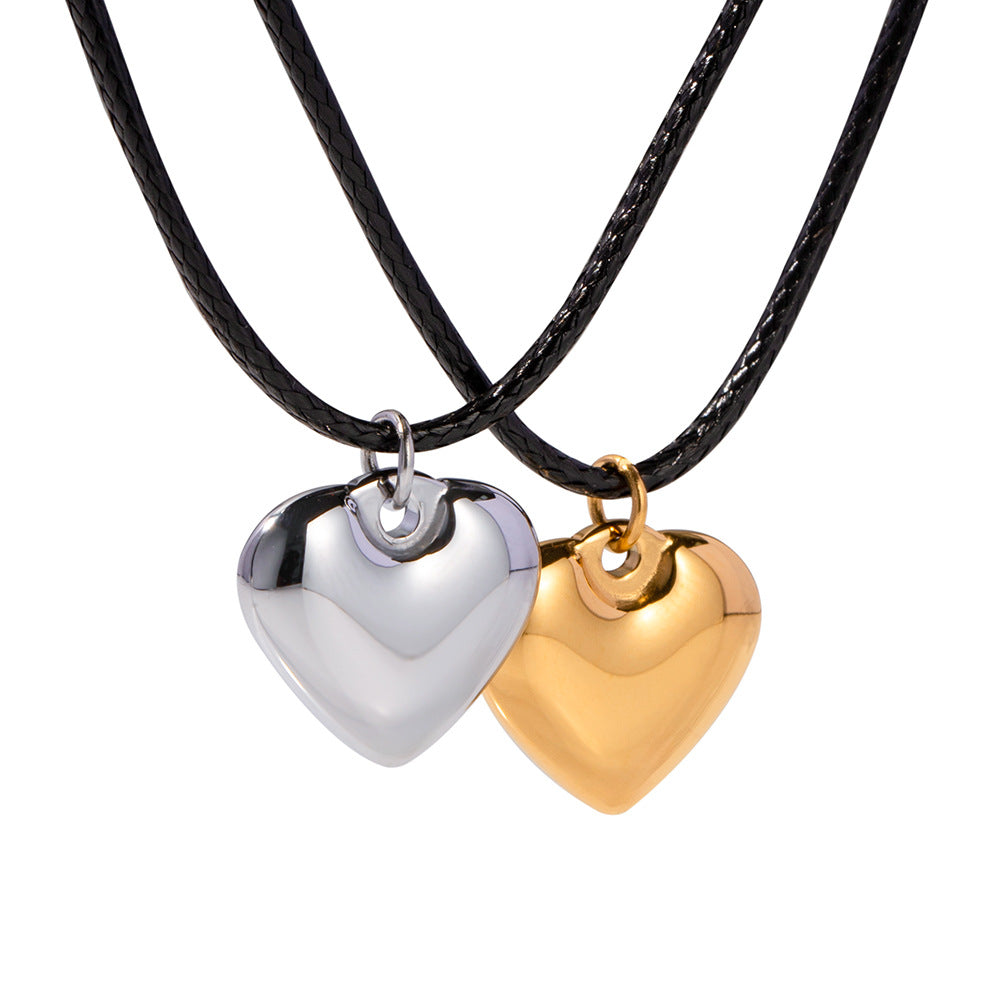 5pcs Minimalist Fashion Gold Plated Stainless Steel Necklace Simple Rope Chain Heart Pendant Necklace Choker Jewelry Women