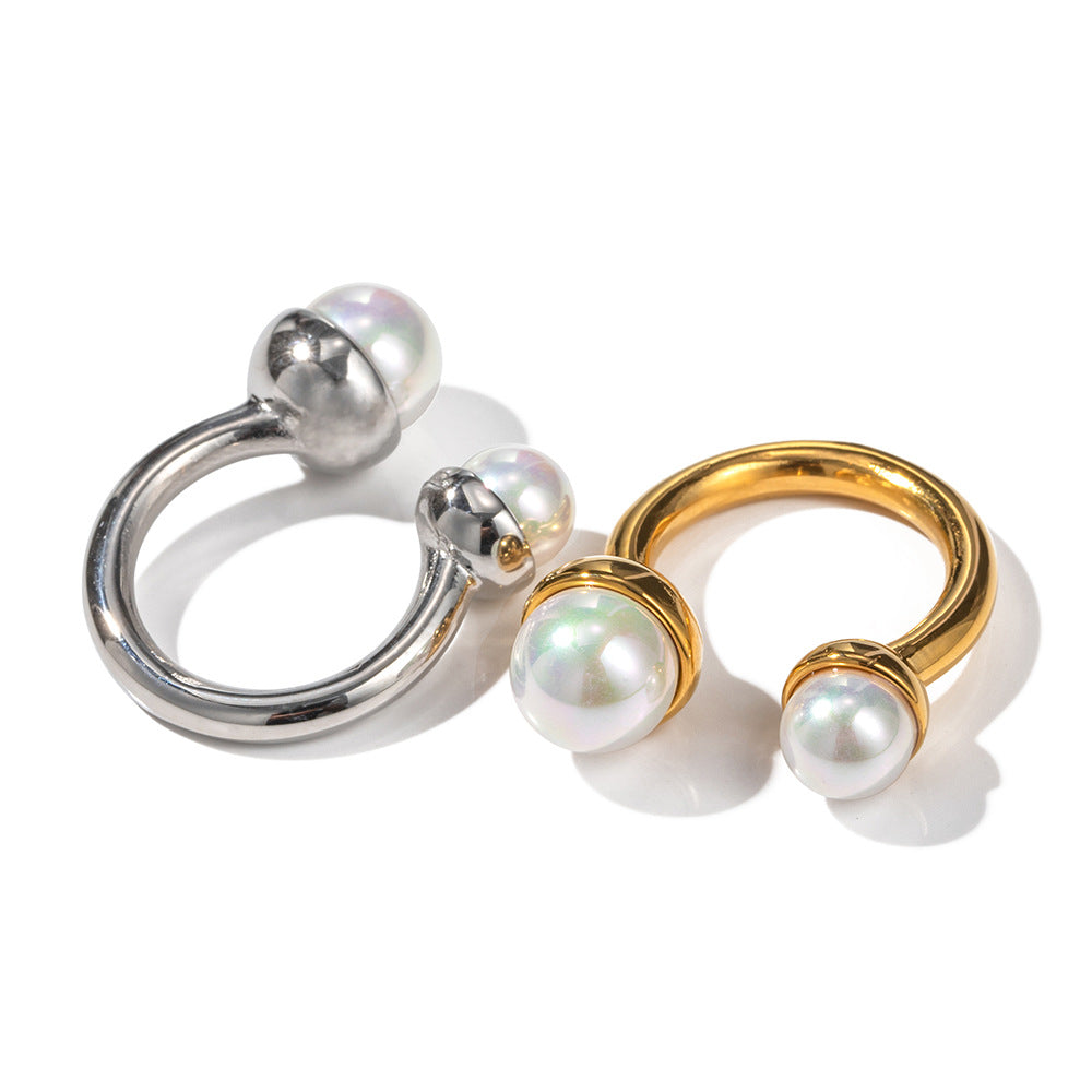 5pcs 18K Gold Stainless Steel Pearl Size Open Ring Ring Does Not Fade Ring