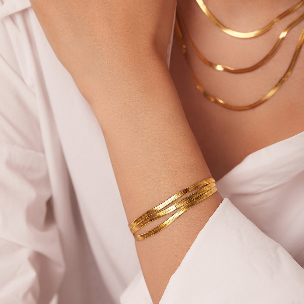 5pcs New Geometric 18K Gold Plated 3Mm Snake Chain Layer Necklace Stainless Steel Triple Layer Snake Chain Necklace For Women Accessories