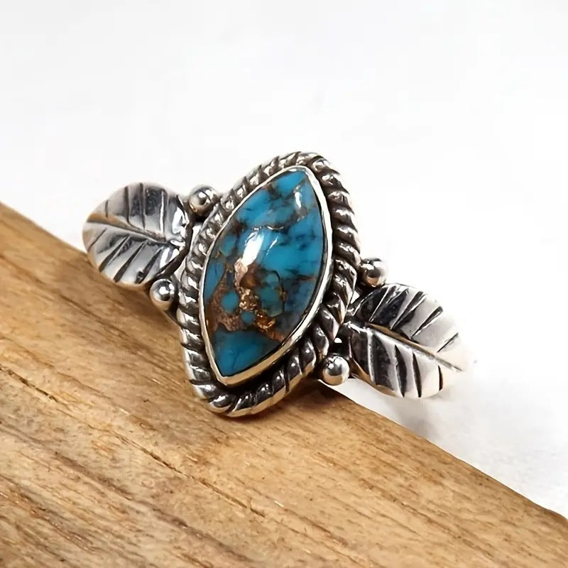 Leaf Jewelry Creative Electroplated Jewelry Palace Retro Horse Eye Turquoise Ring Female
