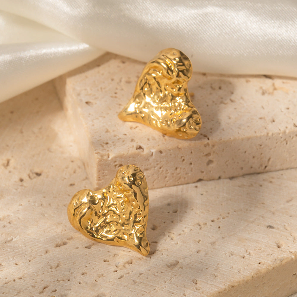 5pcs Fashion Pop Earrings 18K Niche Design Texture Love Stud Earrings