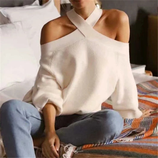 Women's Autumn And Winter New   Off-The-Shoulder Sexy Loose Sweater Pullover Sweater Woman