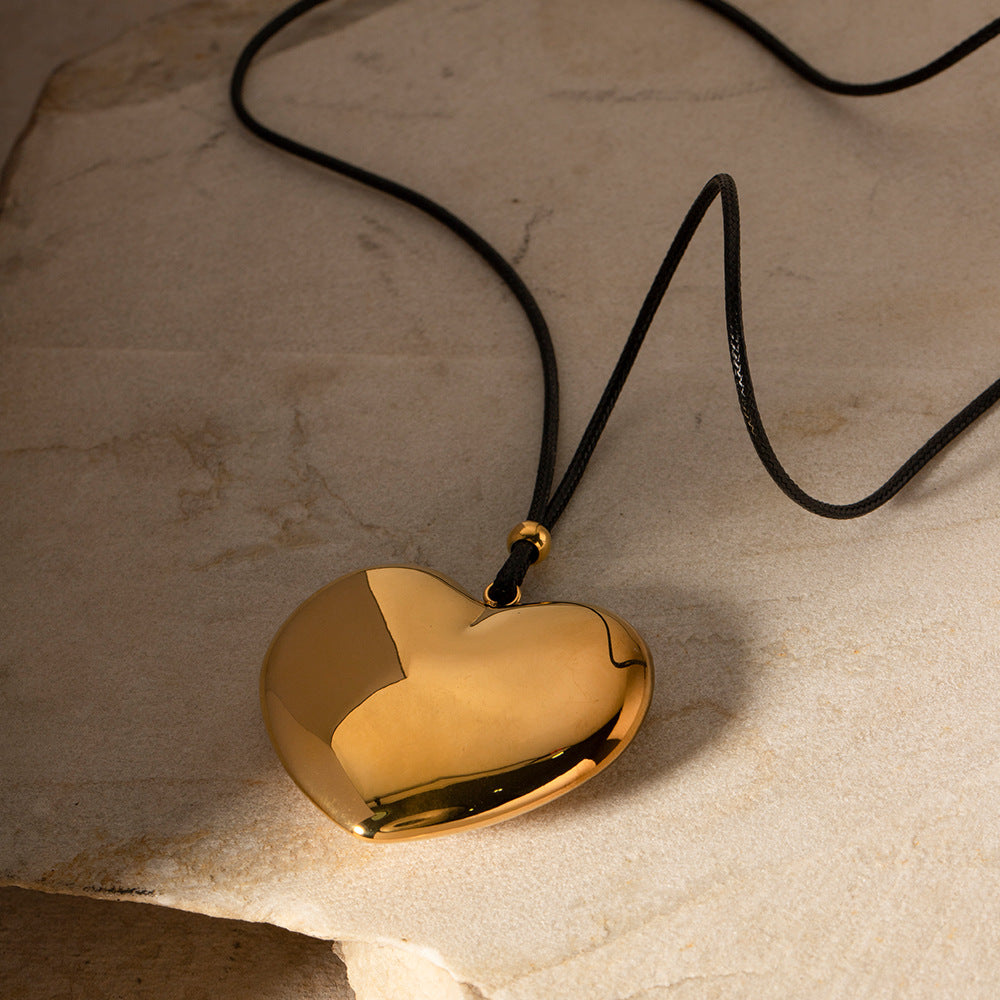 5pcs Minimalist Fashion Gold Plated Stainless Steel Necklace Simple Rope Chain Large Heart Pendant Necklace Choker Jewelry Women