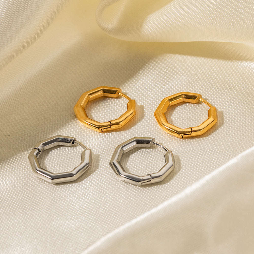 5pcs New Style 18K Gold Stainless Steel Symmetrical Bamboo Hoop Earrings Fashion Design Sense Earrings