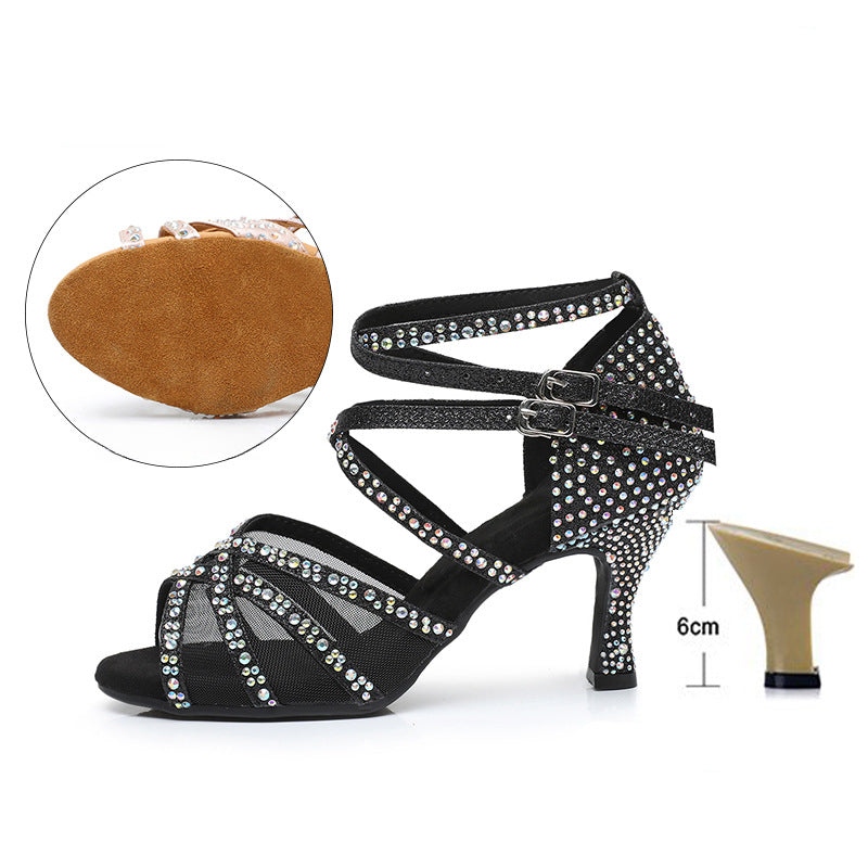 Summer New Diamond Latin Dance Shoes Female Adult Authentic Sandals Professional Soft Soled Dance Shoes High Heels