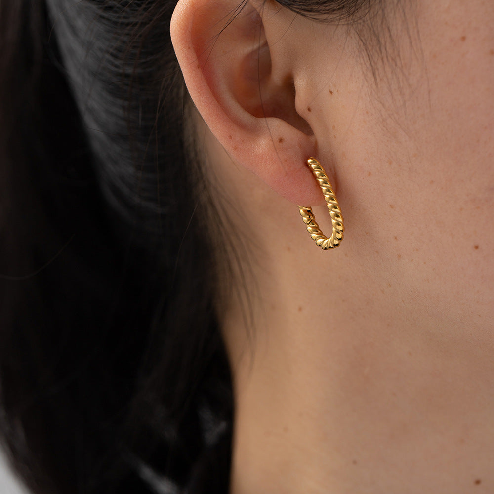 5pcs 18K Gold Stainless Steel Symmetrical Woven Earrings Do Not Fade Niche Design All-Matching Earrings