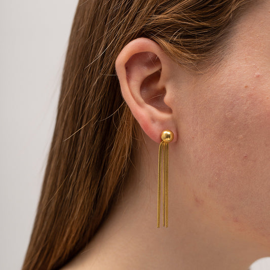 5pcs Women's Fashion All-Match New Titanium Steel Earrings 18K Gold Stainless Steel Beads Long Fringe Earrings Jewelry
