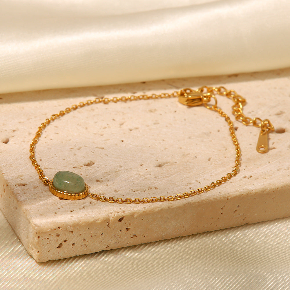 5pcs New Fashion Bracelet 18K Gold-Plated Stainless Steel Inlaid Lvdongling Natural Stone Pendant Bracelet
