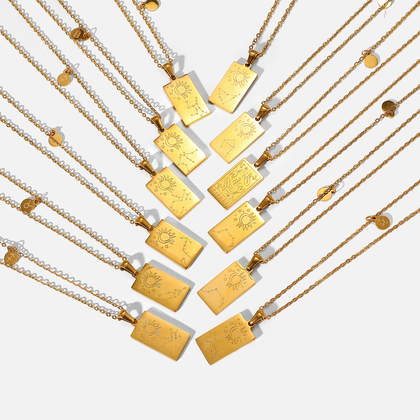 5pcs 12 Zodiac Necklace Stainless Steel Scorpio/Virgo/Libra/Bottle Gold Square Zodiac Pendant Necklace