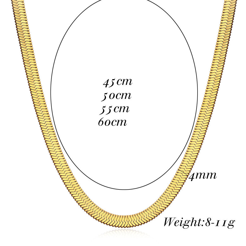 5pcs Exquisite 18K Gold-Plated Stainless Steel Necklace Titanium Steel Popular Women's Necklace Overlay Wear Jewelry Snake Bone Chain Necklace