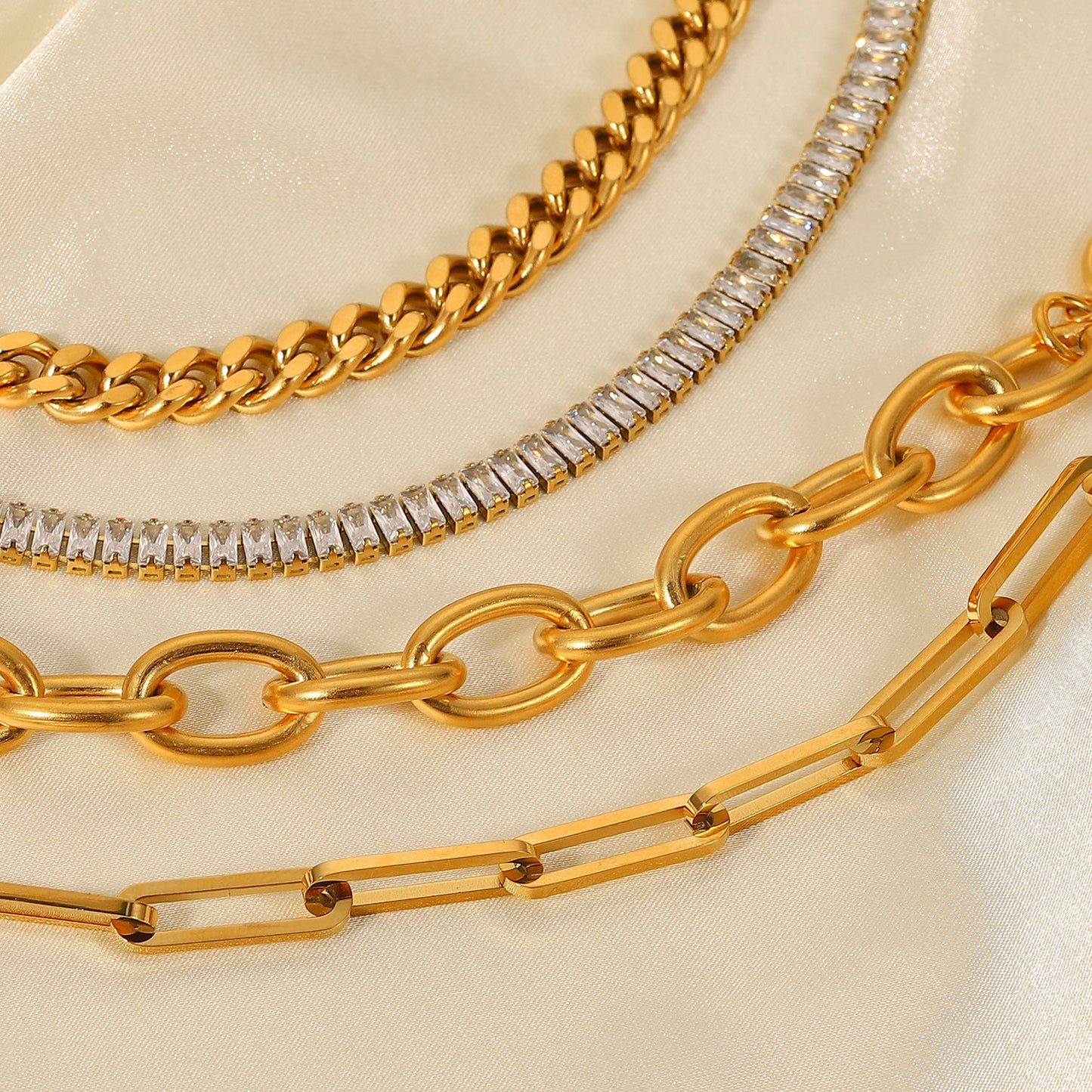 5pcs New 18K Gold Stainless Steel Cuban Chain Bracelet Fashion Style Cross Chain Bracelet Women's Zircon Bracelet