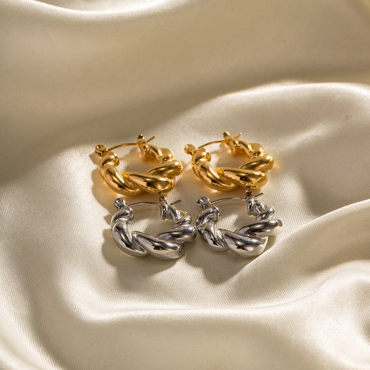 5pcs New 18K Gold Twist Braid Thick Hoop Hoop Stainless Steel Earrings Women's Earrings Jewelry