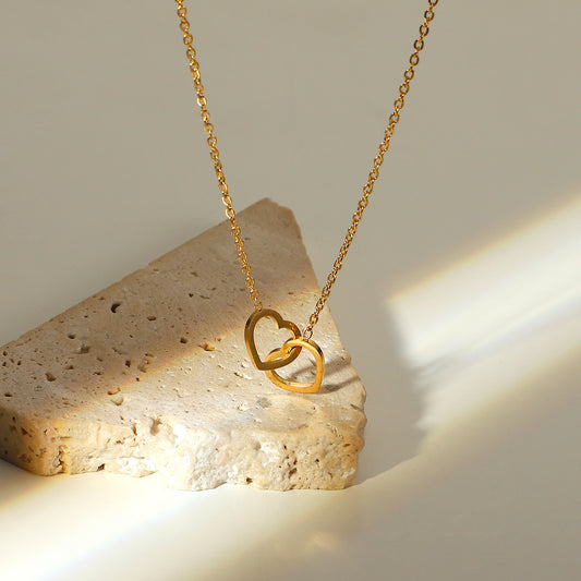 5pcs New Selling 18K Gold Stainless Steel Double Love Ring Necklace Fashion Heart Pendant Necklace For Women Necklaces