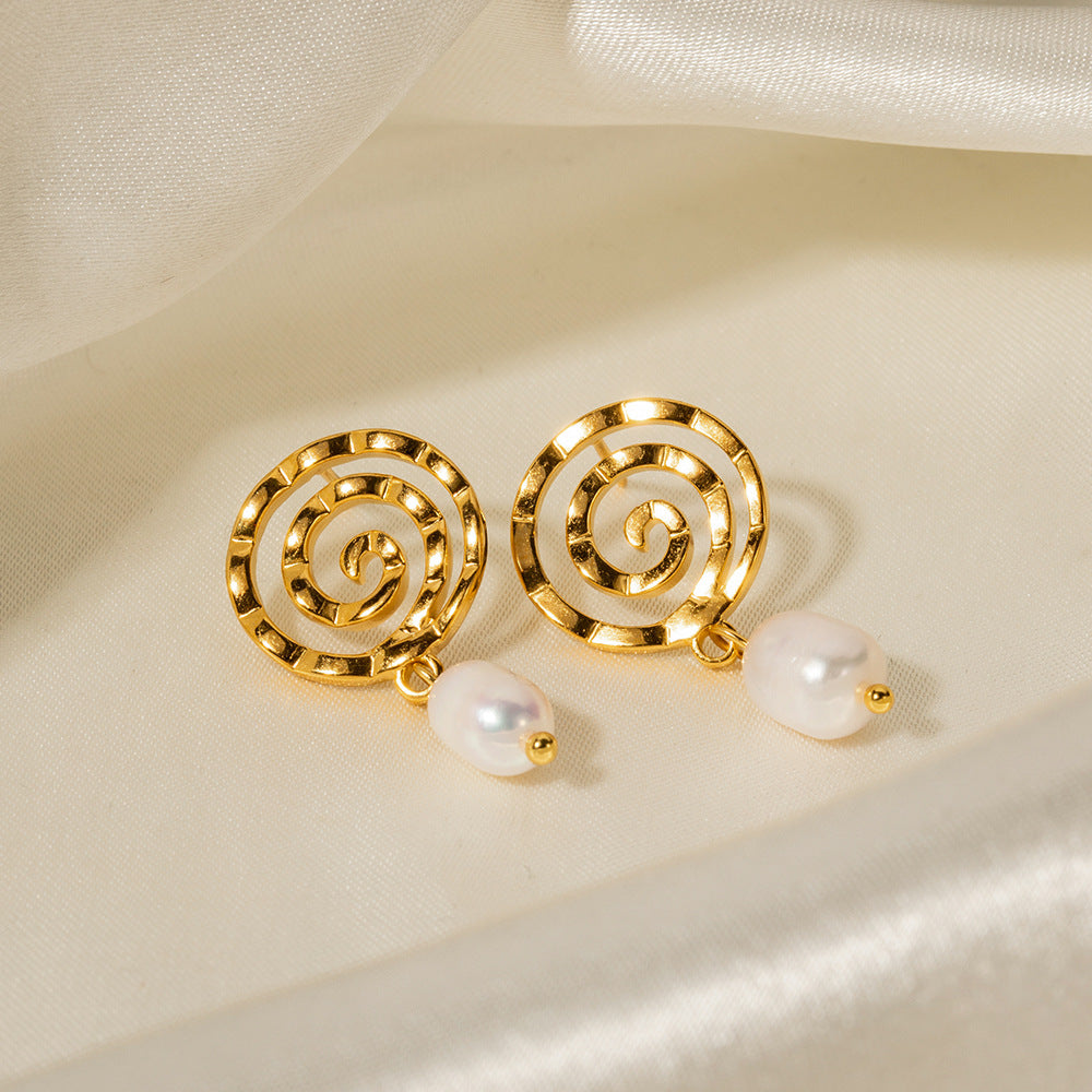 5pcs 18K Gold Plated Stainless Steel Light Pearl Drop Earrings Women's Fashion All-Match Earrings