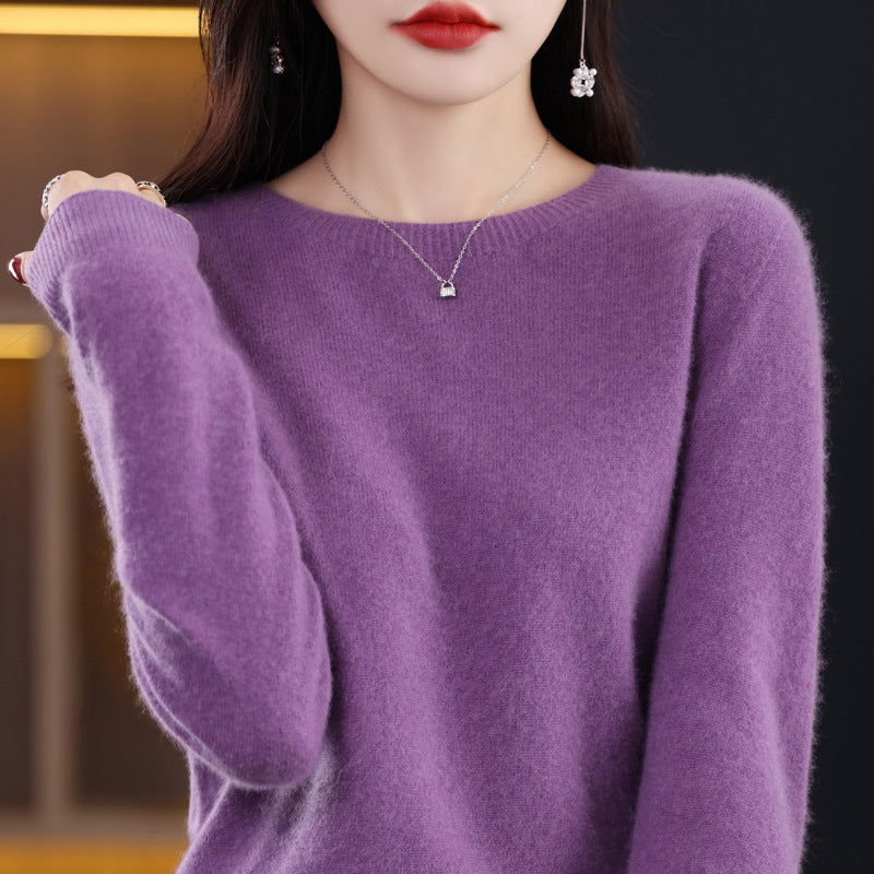 100 Pure Wool Knitwear Women's V-Neck Pullover Loose Base Shirt Autumn And Winter New Solid Color Sweater