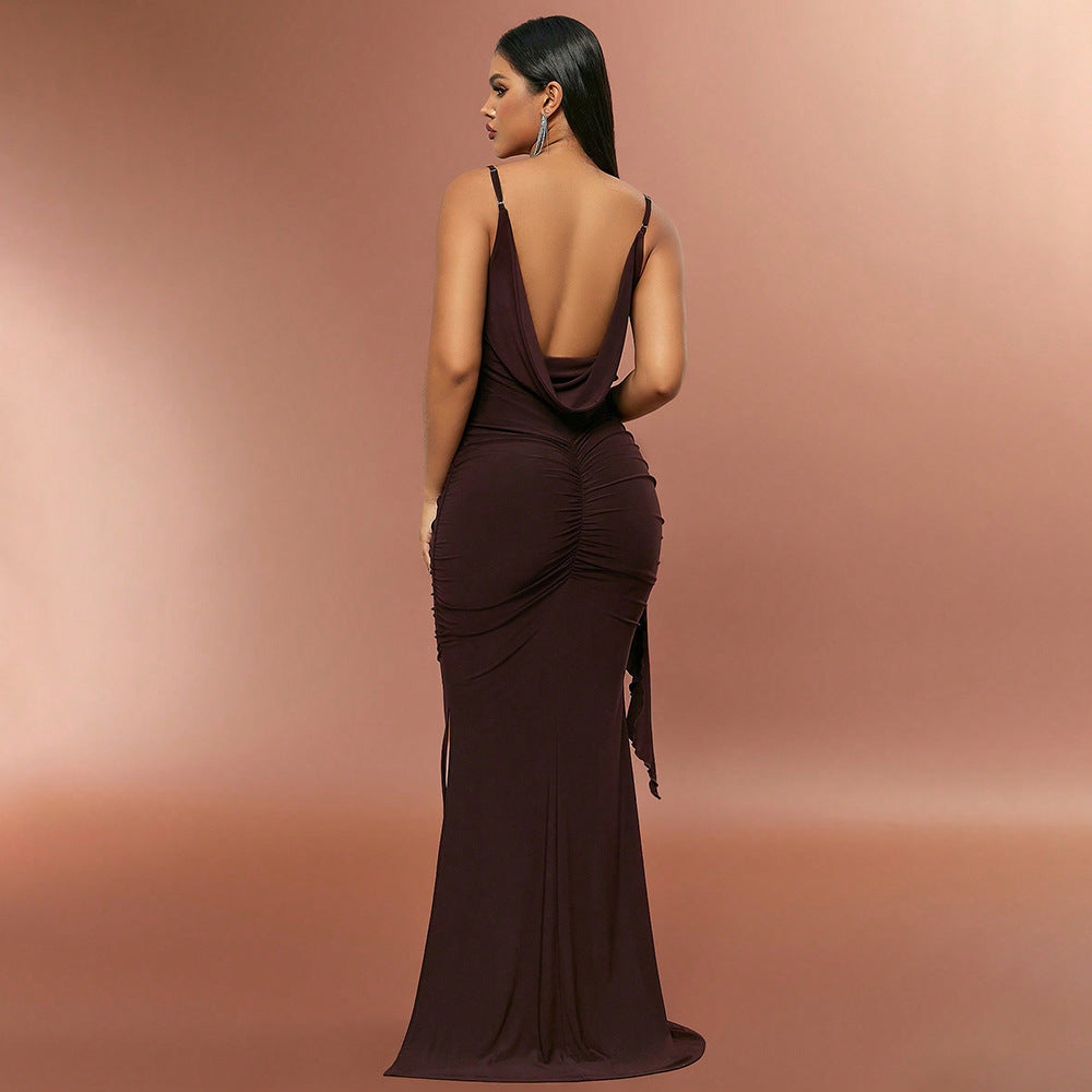 Spring And Summer Thin Women's Fashion Temperament Dress Fringe Retraction Backless Slimming Halter Dress