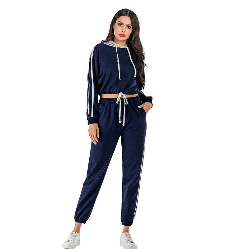 New Casual Sports Suit Women Hooded Loose Short Hoodie Pant Two-Piece Set