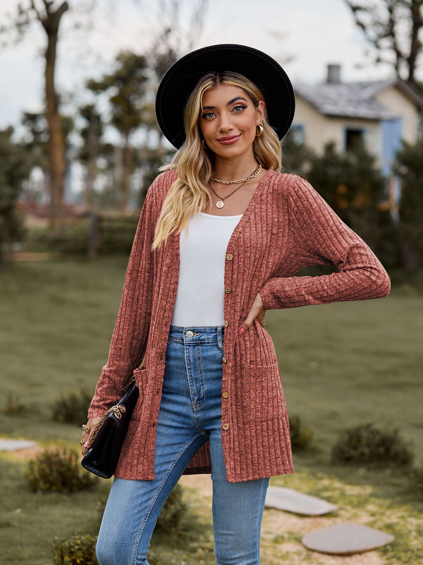 New Fall New Women's Women's Ground Wool Pit Strip Solid Color Long Sleeve Women Cardigan Coat