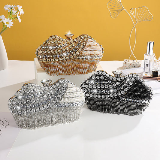 Fashion Senior Diamond-Set Dinner Bag - An Elegant Tassel Rhinestone Handbag with a Hollowed-Out Design