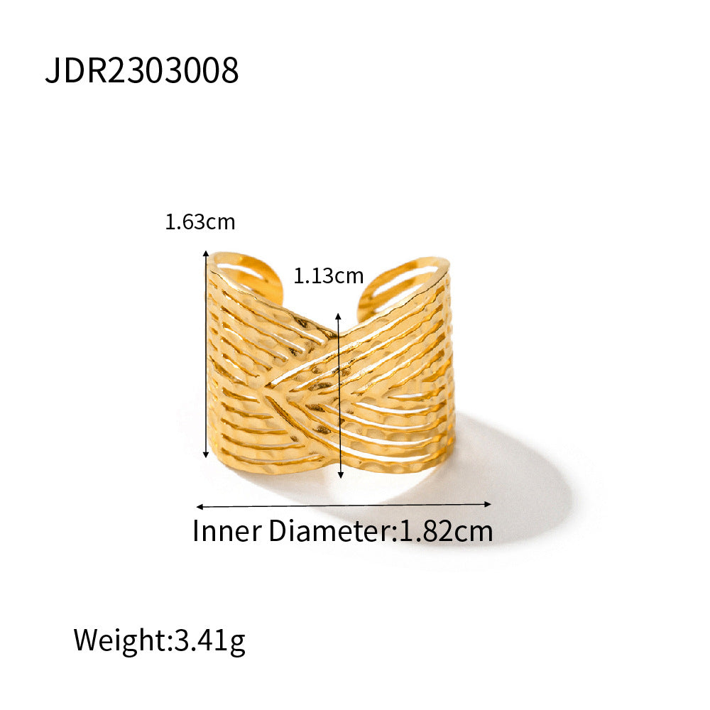 5pcs Niche Design Palace Style 18K Gold Plated Stainless Steel Cross Feeling Wide Open Ring Stainless Steel Ring