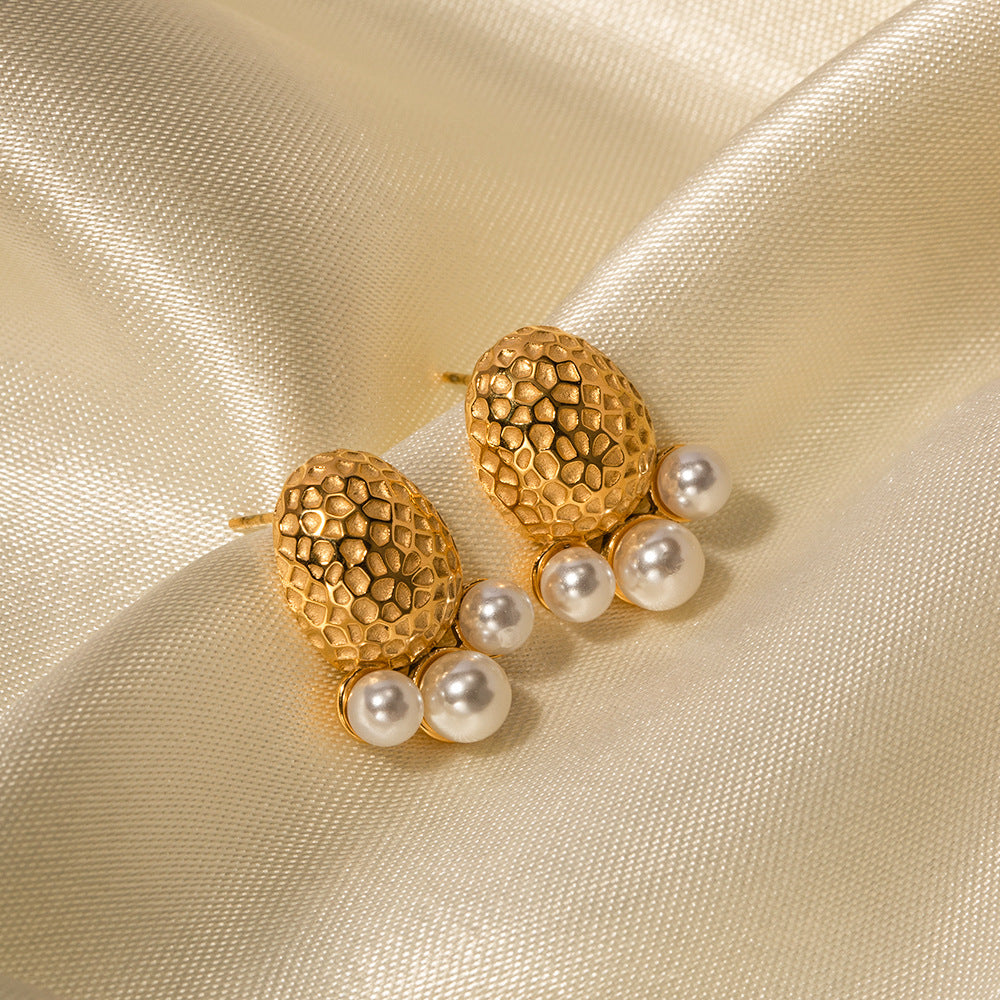 5pcs Fashion Classic Twist 18K Gold Stainless Steel Hammer Set Pearl Temperament Earrings All-Match Earrings