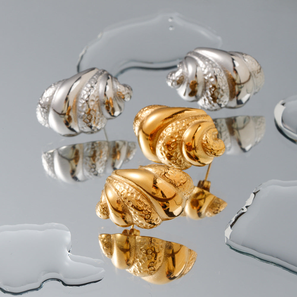 5pcs 18K Gold Stainless Steel Hammer Croissant Earrings Stainless Steel Jewelry
