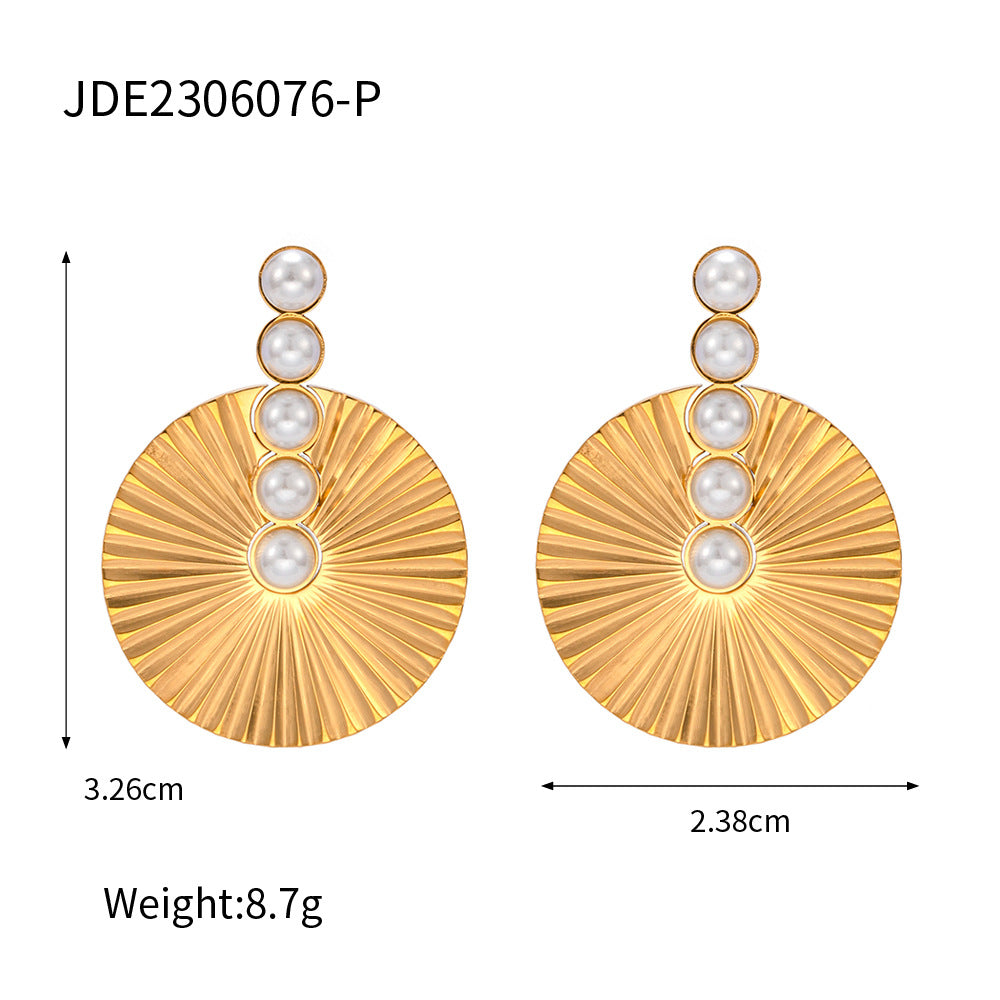 5pcs Geometry Premium Stainless Steel Earrings 18K Gold Stainless Steel Pearl Scalloped Earrings