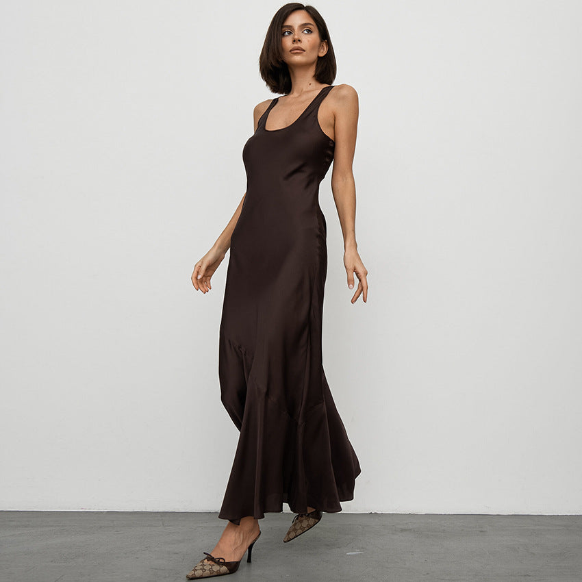 Spring And Summer New Color Satin Satin Dress Small Temperament Long Skirt Women Commute