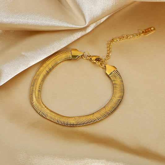 5pcs Thick 8Mm Cuban Chain Bracelet Jewelry 18K Gold Stainless Steel Bracelet Centipede Cartilage Snake Chain Bracelet Women's Style