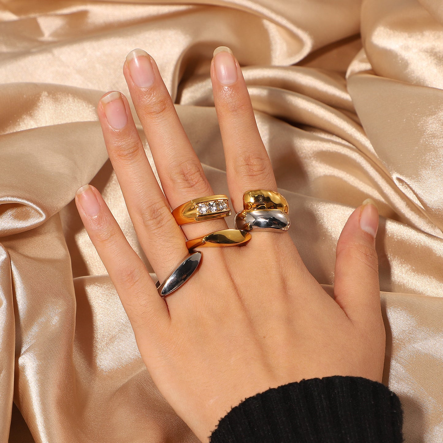 5pcs High Polished Stainless Steel Punk Connection Colorful Cross Ring Jewelry Smooth Silver Gold Connection Cross Finger Ring