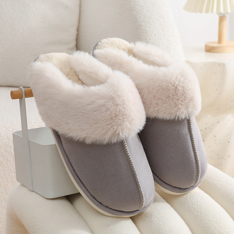 Winter Suede Cotton Slippers Home Autumn And Winter Couples Thick Wool Non-Slip Slippers Step On Poo Feeling Cotton Shoes Female