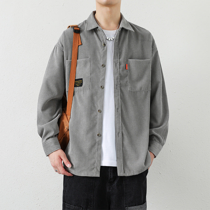 Men's Corduroy Long Sleeve Shirt Men's Spring And Autumn Loose Trend Cargo Casual Shirt Coat