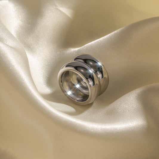 5pcs Ring Steel Color Wide Edge Double Layer Texture Simple Female High-Grade Sense Titanium Steel Hand Decoration Batch