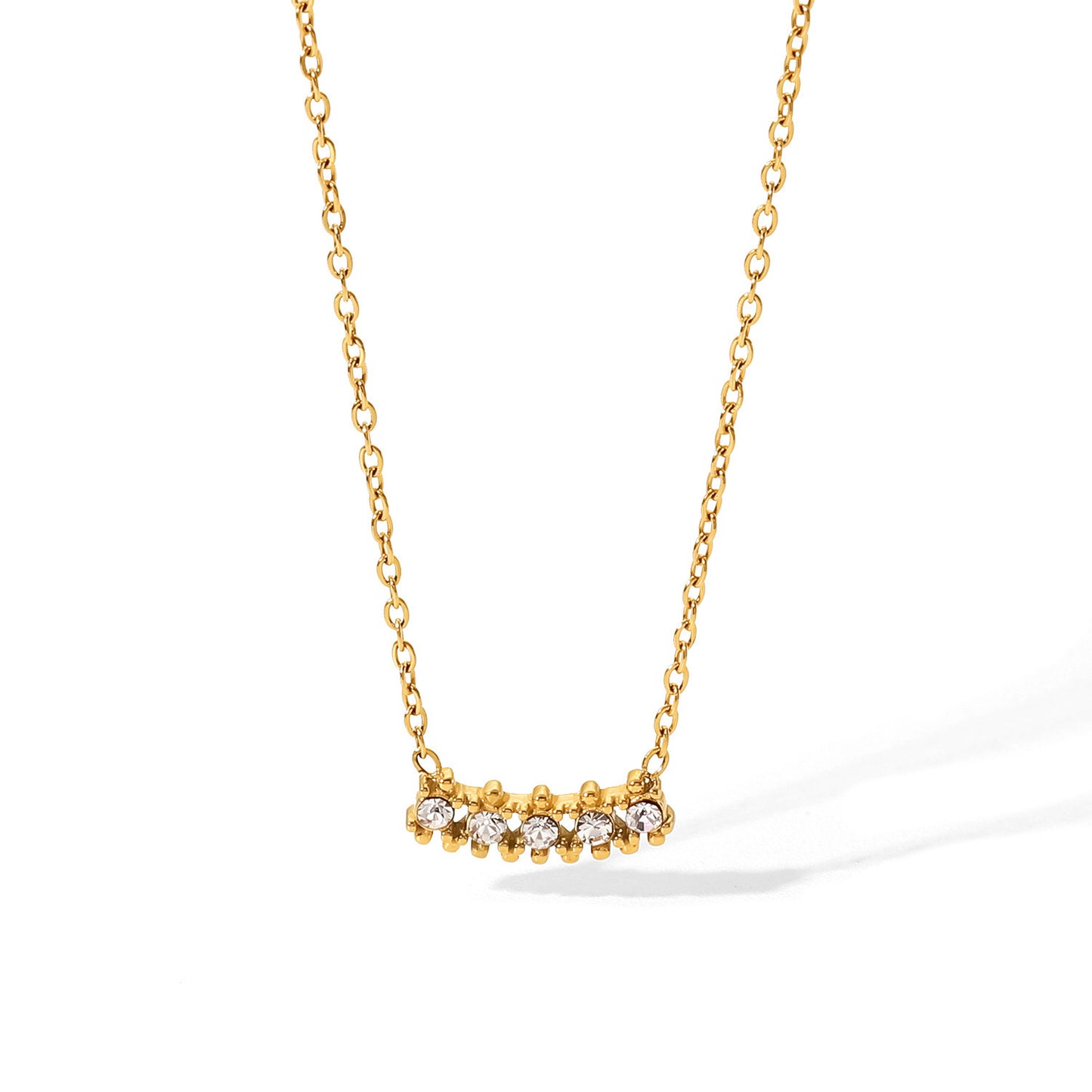5pcs New Titanium Steel Fine Necklace Women's Fashion All-Matching Collar 18K Gold Inlaid Round Row White Zirconium Necklace