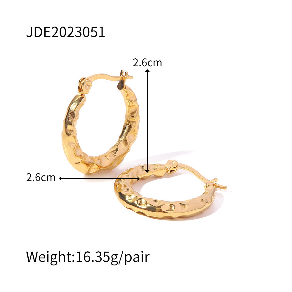 5pcs 18K Gold Stainless Steel Convex Circle Earrings Temperament Everything With A Niche Design Sense Of High-Grade Earrings Girl Earrings