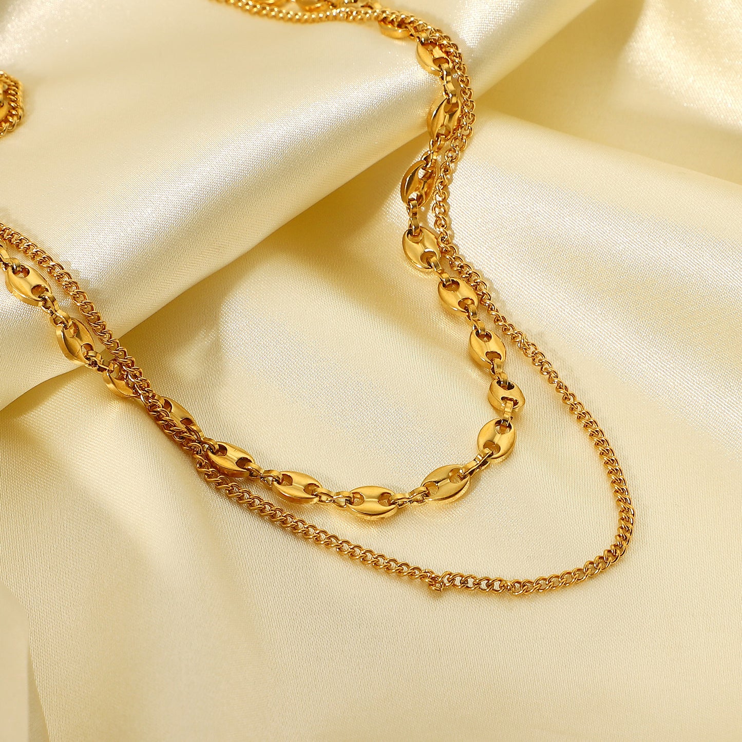 5pcs New 18K Gold-Plated Pig Nose Chain Double-Layer Necklace Fashion Simple Style With Stainless Steel Necklace