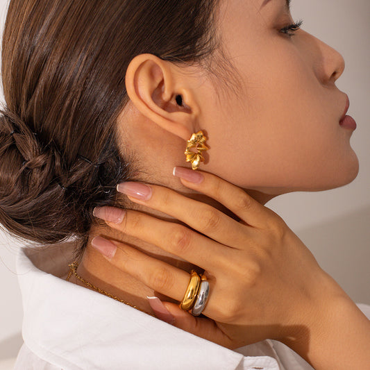 5pcs Style Solid Color 18K Gold Plated Stainless Steel Ring With All Trends Do Not Fade Niche Jewelry Ring