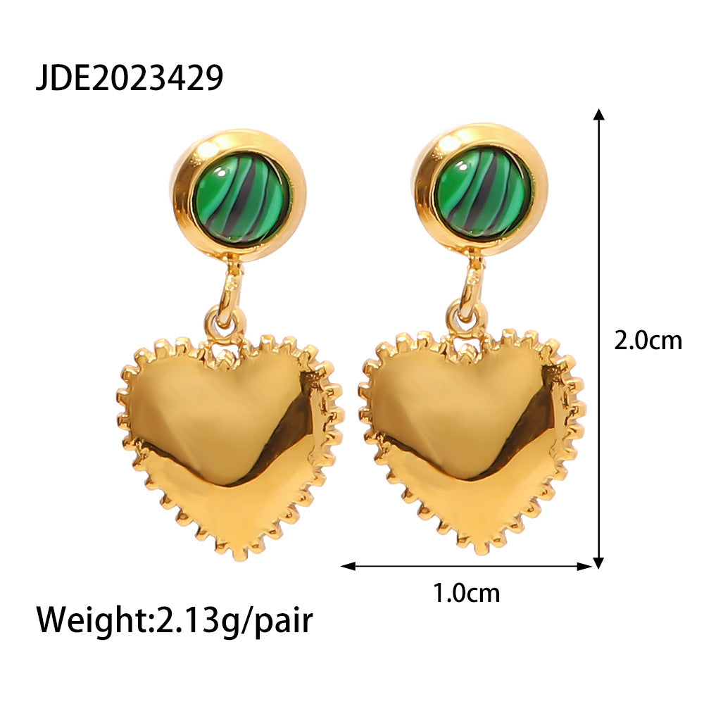 5pcs New 18K Gold Plated With White Diamond Malachite Love Pendant Earrings Fashion Accessorize Earrings