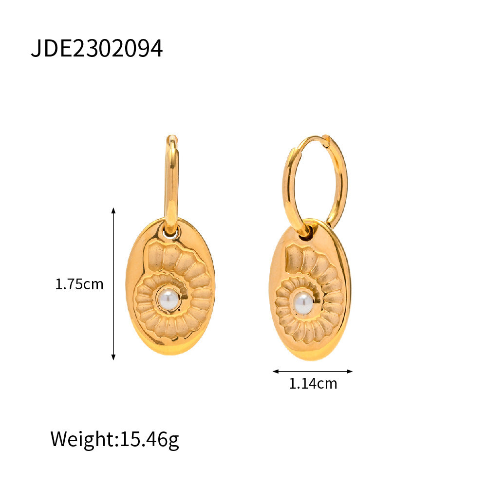 5pcs Titanium Steel Earrings 18K Gold Stainless Steel Hollow Beaded Pearl Earrings Do Not Fade Jewelry