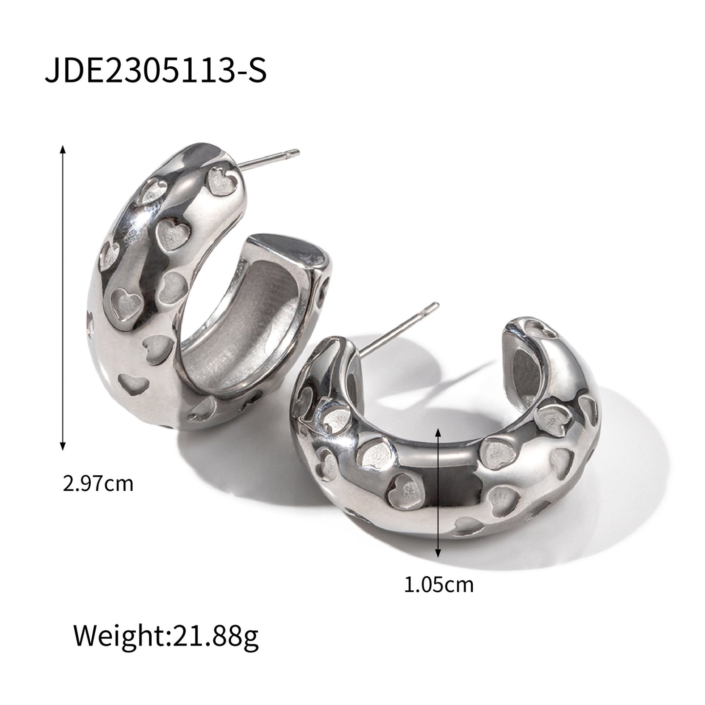 5pcs 18K Pure Gold Stainless Steel Thick Cylindrical Hollow Love Earrings Do Not Fade Jewelry