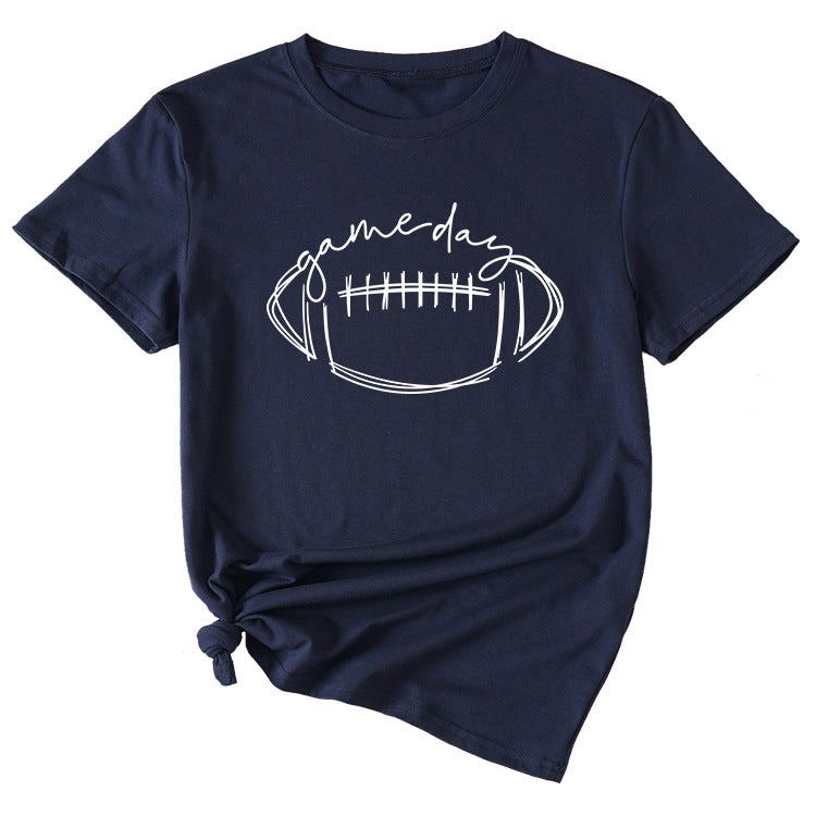 Wishgame Day Women's Casual Short Sleeve Top With Fun Rugby Pattern