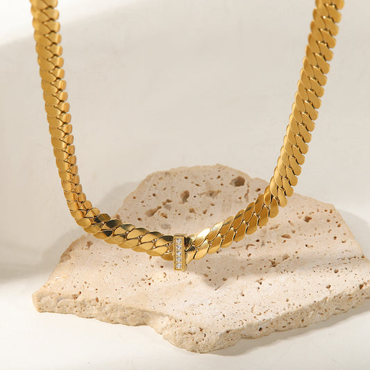 5pcs Gold-Plated Titanium Steel Does Not Fade Necklace Female Light Luxury Niche Personality Hip Hop Simple Collar Bone Necklace