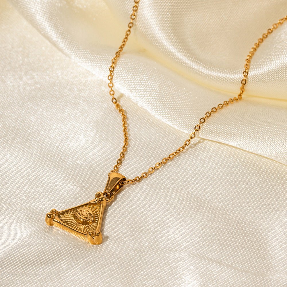 5pcs New Titanium Steel Necklace 18K Gold Stainless Steel Triangle Devil's Eye Pendant Necklace Women's Jewelry