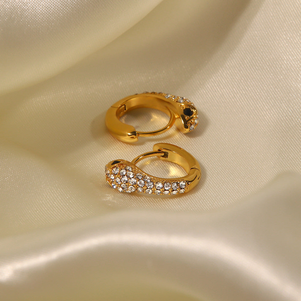 5pcs Stylish 18K Gold-Plated Stainless Steel Serpentine Zircon Inset Earrings Light Luxury Of Niche Design Earrings