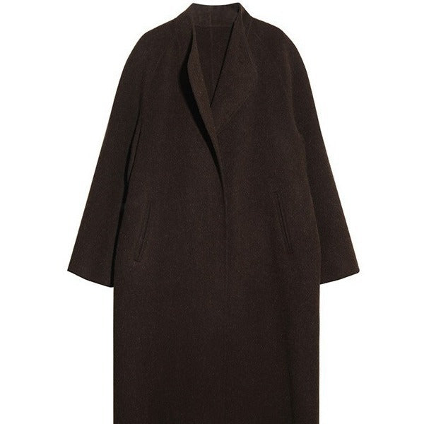 Autumn And Winter New Square Collar Plus Long Loose Bathrobe-Type Tie Long Wool Double-Sided Wool Coat For Women